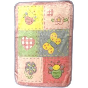 Baby Boom RN 90347 Girl Soft Plush Butterfly Flower Heart Bee Blanket Vtg Htf